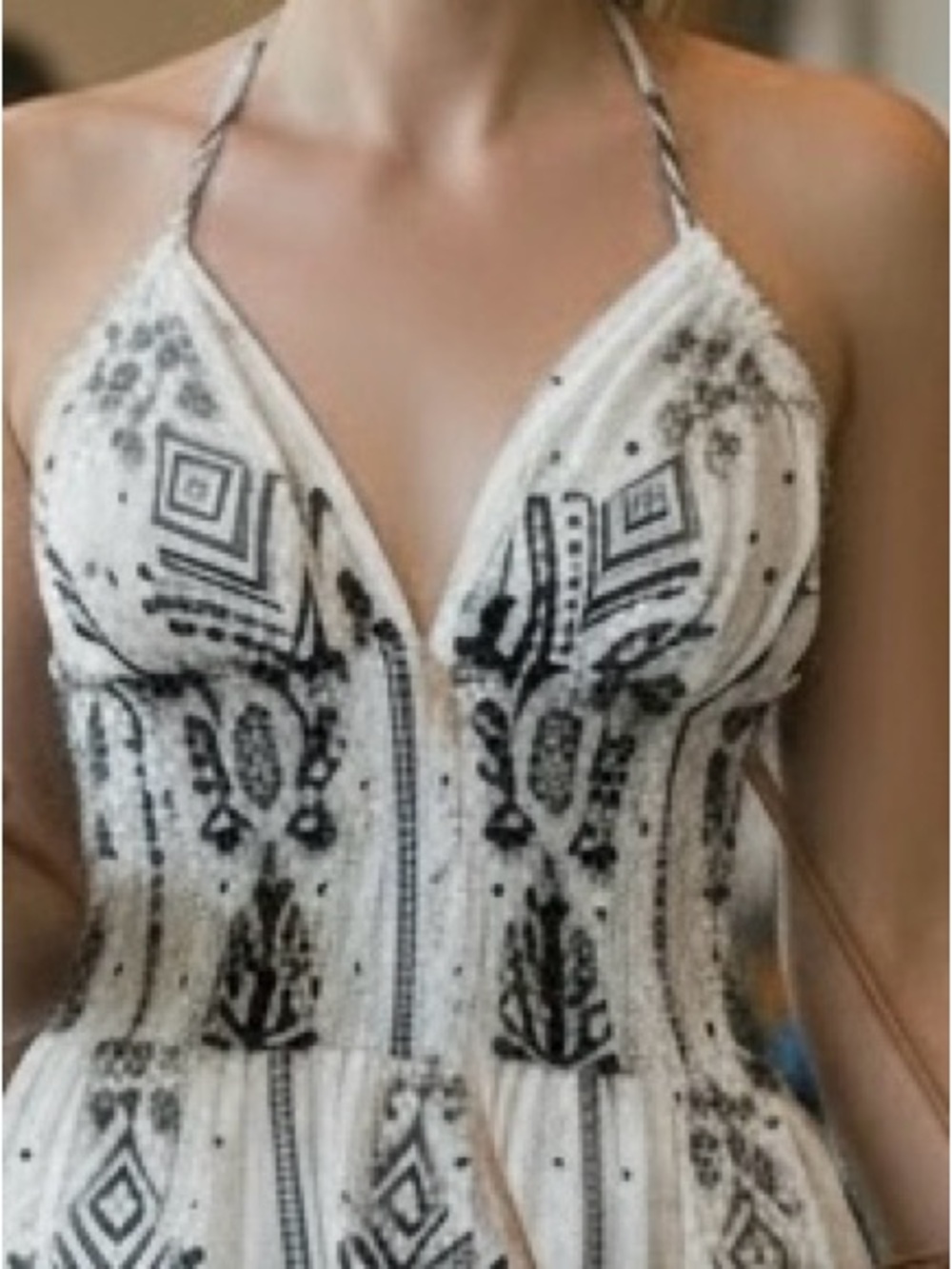 Striking 100% Cotton White and Black Bandana Printed Boho-Chic Dress Beach SZ L - Picture 10 of 11